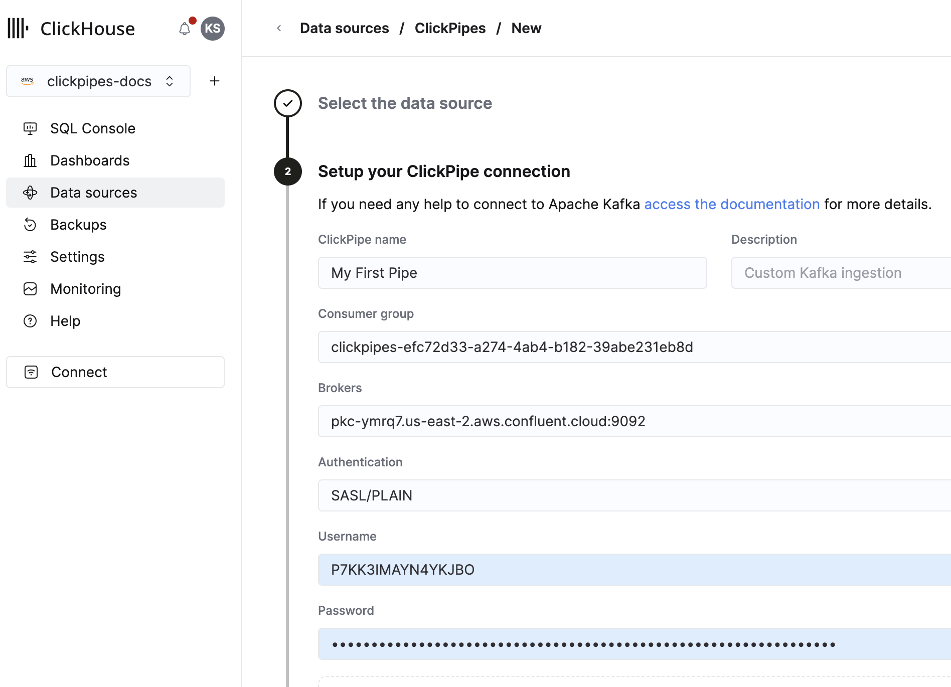Заполните сведения о подключении