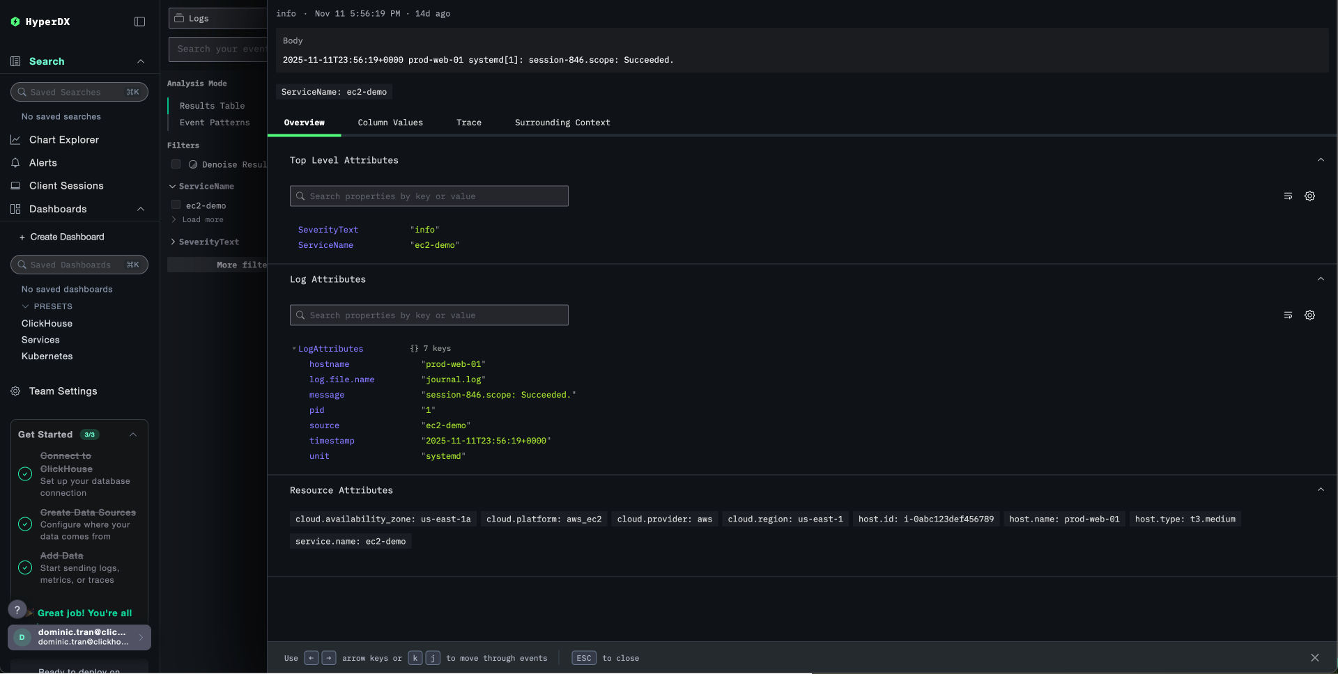 Подробная запись журнала EC2 с метаданными